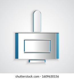 Paper cut Nail polish bottle icon isolated on grey background. Paper art style. Vector Illustration