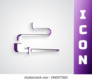 Paper cut Native American indian smoking pipe icon isolated on grey background. Paper art style. Vector