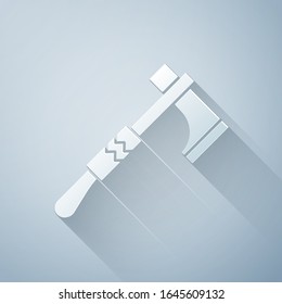 Paper cut Native american tomahawk axe icon isolated on grey background. Paper art style. Vector Illustration
