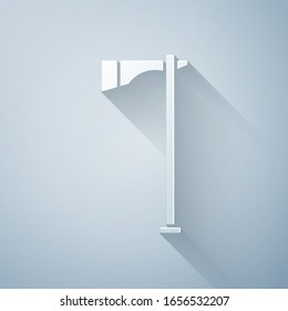 Paper cut Native american tomahawk axe icon isolated on grey background. Paper art style. Vector Illustration