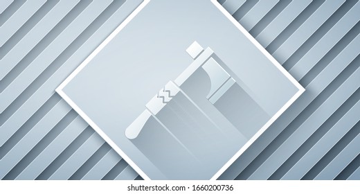 Paper cut Native american tomahawk axe icon isolated on grey background. Paper art style. Vector Illustration