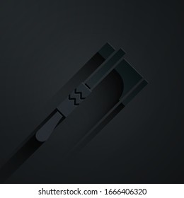Paper cut Native american tomahawk axe icon isolated on black background. Paper art style. Vector Illustration