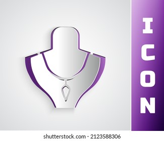 Paper cut Necklace on mannequin icon isolated on grey background. Paper art style. Vector