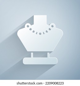 Paper cut Necklace on mannequin icon isolated on grey background. Paper art style. Vector