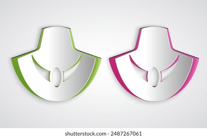 Paper cut Necklace on mannequin icon isolated on grey background. Paper art style. Vector