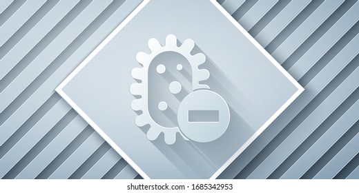 Paper cut Negative virus icon isolated on grey background. Corona virus 2019-nCoV. Bacteria and germs, cell cancer, microbe, fungi. Paper art style. Vector Illustration