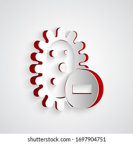 Paper cut Negative virus icon isolated on grey background. Corona virus 2019-nCoV. Bacteria and germs, cell cancer, microbe, fungi. Paper art style. Vector Illustration