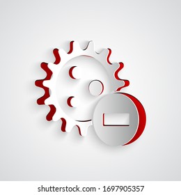 Paper cut Negative virus icon isolated on grey background. Corona virus 2019-nCoV. Bacteria and germs, cell cancer, microbe, fungi. Paper art style. Vector Illustration