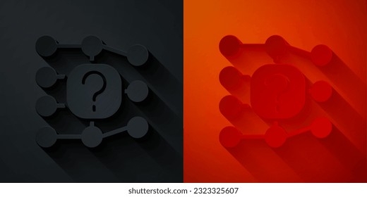 Paper cut Neural network icon isolated on black and red background. Artificial intelligence AI. Paper art style. Vector