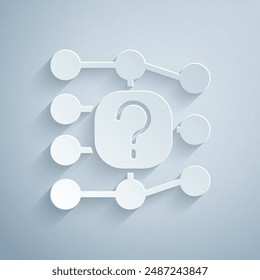 Paper cut Neural network icon isolated on grey background. Artificial intelligence AI. Paper art style. Vector