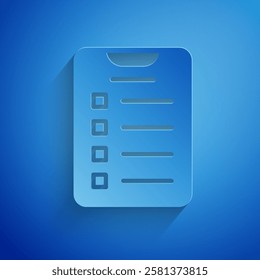 Paper cut New year goals list and plans icon isolated on blue background. Merry Christmas and Happy New Year. Paper art style. Vector