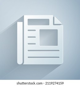 Paper cut News icon isolated on grey background. Newspaper sign. Mass media symbol. Paper art style. Vector