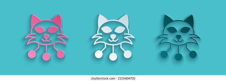 Icono de arte criptográfico digital NFT cortado en papel aislado en fondo azul. token no fungible. Estilo de arte de papel. Vector