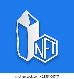 Paper cut NFT Digital crypto art icon isolated on blue background. Non fungible token. Paper art style. Vector
