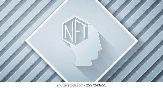 Paper cut NFT Digital crypto art icon isolated on grey background. Non fungible token. Paper art style. Vector