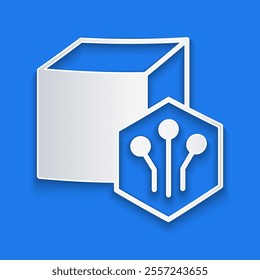 Paper cut NFT Digital crypto art icon isolated on blue background. Non fungible token. Paper art style. Vector