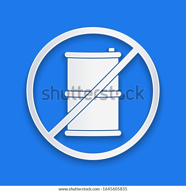 Paper cut\
No barrel for gasoline icon isolated on blue background. Diesel gas\
icon. Paper art style. Vector\
Illustration