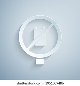 Paper cut No cell phone icon isolated on grey background. No talking and calling sign. Cell prohibition. Paper art style. Vector