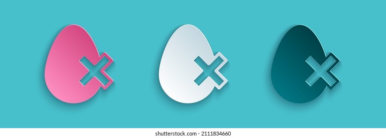 Cortado de papel No hay icono de huevo aislado en el fondo azul. Estilo de arte de papel. Vector