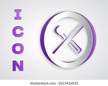 Paper cut No fire match icon isolated on grey background. No open flame. Burning match crossed in circle. Paper art style. Vector