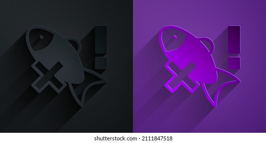 Paper Cut No Fish Icon Isolated On Black On Purple Background. Paper Art Style. Vector