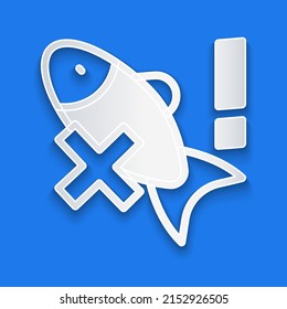 Paper Cut No Fish Icon Isolated On Blue Background. Paper Art Style. Vector