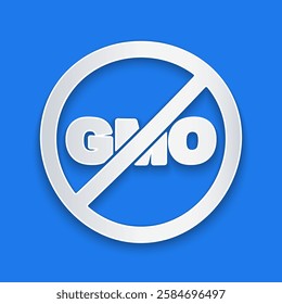 Paper cut No GMO icon isolated Paper cut background. Genetically modified organism acronym. Dna food modification. Paper art style. Vector