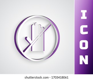 Paper cut No handshake icon isolated on grey background. No handshake for virus prevention concept. Bacteria when shaking hands. Paper art style. Vector Illustration