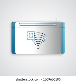 Paper cut No Internet connection icon isolated on grey background. No wireless wifi or sign for remote internet access. Paper art style. Vector Illustration