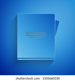Paper cut Notebook icon isolated on blue background. Spiral notepad icon. School notebook. Writing pad. Diary for school. Paper art style. Vector Illustration