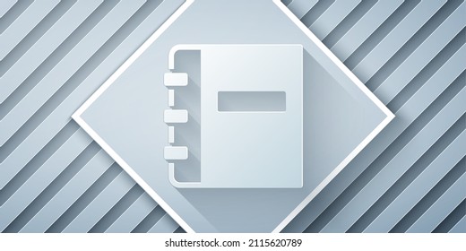 Paper cut Notebook icon isolated on grey background. Spiral notepad icon. School notebook. Writing pad. Diary for school. Paper art style. Vector