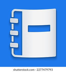 Paper cut Notebook icon isolated on blue background. Spiral notepad icon. School notebook. Writing pad. Diary for school. Paper art style. Vector