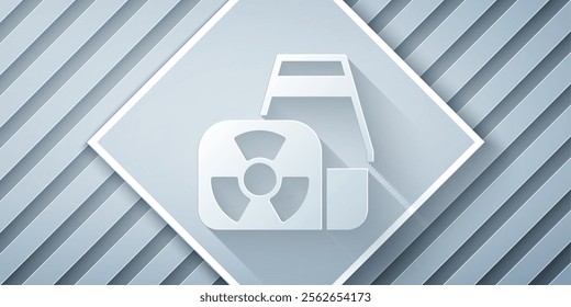 Paper cut Nuclear power plant icon isolated on grey background. Energy industrial concept. Paper art style. Vector