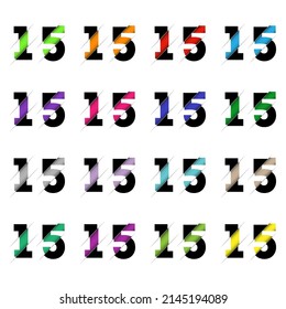 Paper cut number fifteen 15. Realistic 3D multi layers papercut effect isolated on white background. Figure of alphabet letter font. Decoration element for birthday or wedding greeting design