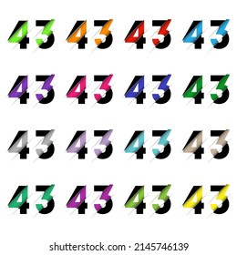 Paper cut number fourty three 43. Realistic 3D multi layers papercut effect isolated on white background. Figure of alphabet letter font. Decoration element for birthday or wedding greeting design