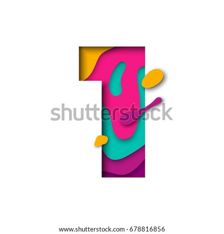 Paper cut number One letter. Realistic 3D multi layers papercut effect isolated on white background. Figure of alphabet letter font. Decoration element for birthday or wedding greeting design
