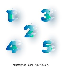 Paper cut number , one, two, three, four, five figure 1, 2, 3, 4, 5. Numbers and liquid forms, water liquid. Vector Illustration.   