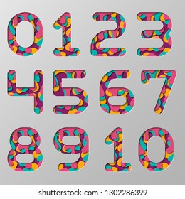 Paper cut Number set. Realistic 3D multi layers paper cut effect isolated on Grey background.