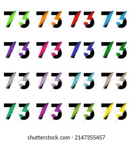 Paper cut number seventy three 73. Realistic 3D multi layers papercut effect isolated on white background. Figure of alphabet letter font. Decoration element for birthday or wedding greeting design
