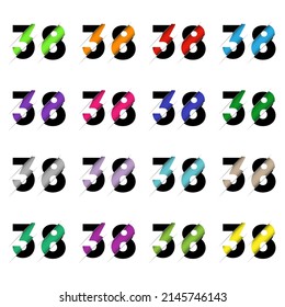 Paper cut number thirty eight 38. Realistic 3D multi layers papercut effect isolated on white background. Figure of alphabet letter font. Decoration element for birthday or wedding greeting design