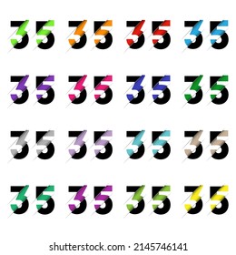 Paper cut number thirty five 35. Realistic 3D multi layers papercut effect isolated on white background. Figure of alphabet letter font. Decoration element for birthday or wedding greeting design