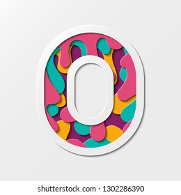 Paper cut Number Zero Symbol  (0). Realistic 3D multi layers paper cut effect isolated on white background.