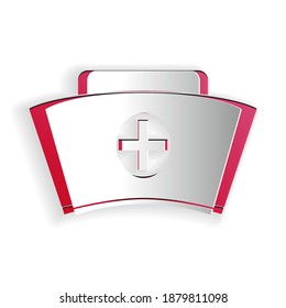 Paper cut Nurse hat with cross icon isolated on white background. Medical nurse cap sign. Paper art style. Vector.