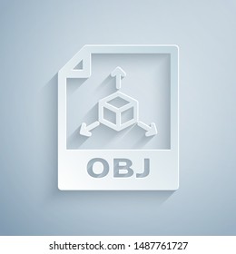 Paper cut OBJ file document. Download obj button icon isolated on grey background. OBJ file symbol. Paper art style. Vector Illustration
