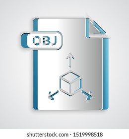 Paper cut OBJ file document. Download obj button icon isolated on grey background. OBJ file symbol. Paper art style. Vector Illustration
