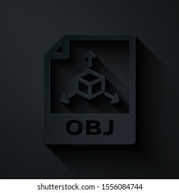 Paper cut OBJ file document. Download obj button icon isolated on black background. OBJ file symbol. Paper art style. Vector Illustration