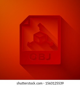 Paper cut OBJ file document. Download obj button icon isolated on red background. OBJ file symbol. Paper art style. Vector Illustration