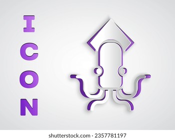 Paper cut Octopus icon isolated on grey background. Paper art style. Vector