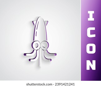Paper cut Octopus icon isolated on grey background. Paper art style. Vector