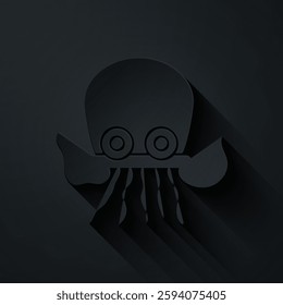 Paper cut Octopus icon isolated on black background. Paper art style. Vector